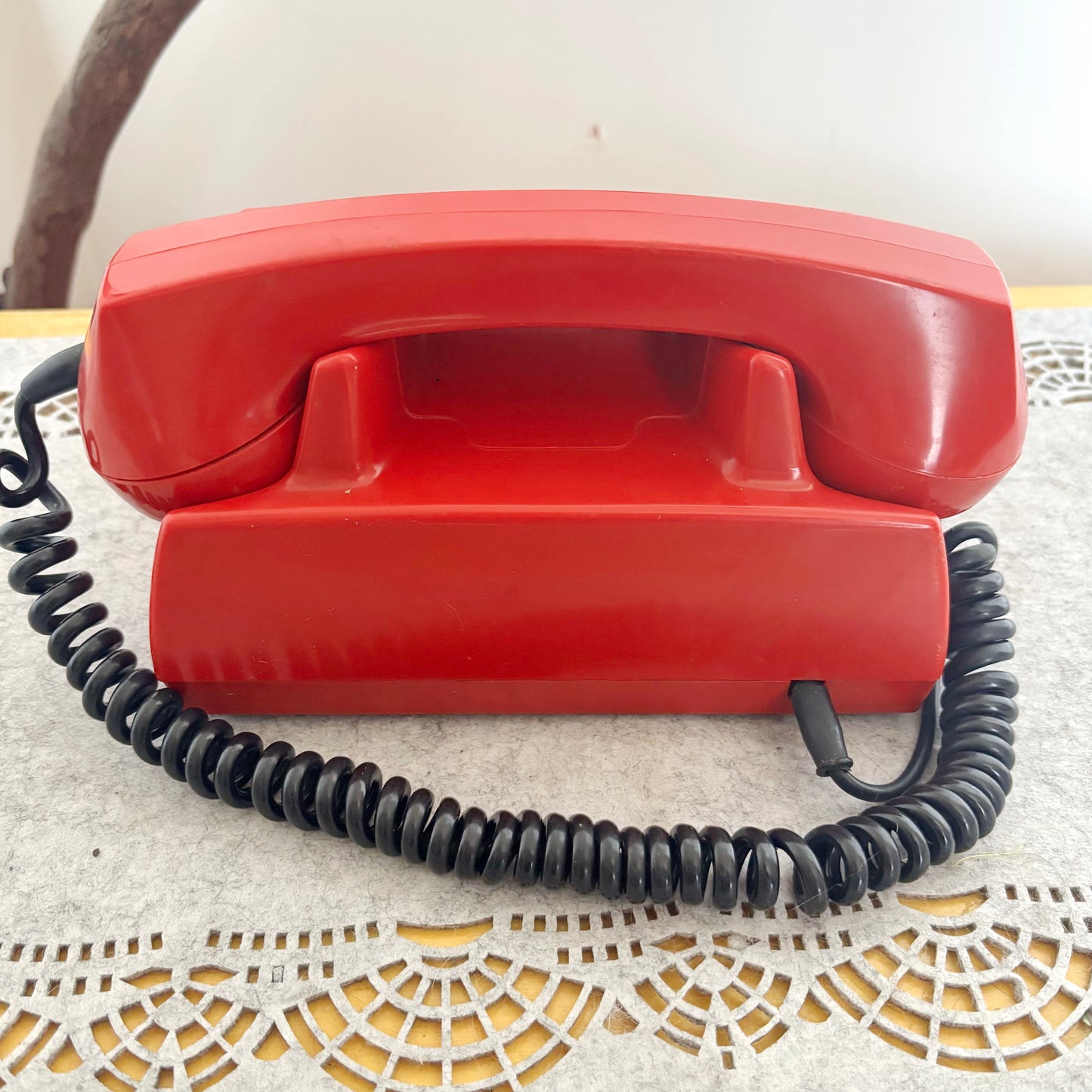 Vintage Red Rotary Phone Aster O Made in Poland, 1980s Dial Telephone, Retro Home Office Decor, Mid Century Desk Phone