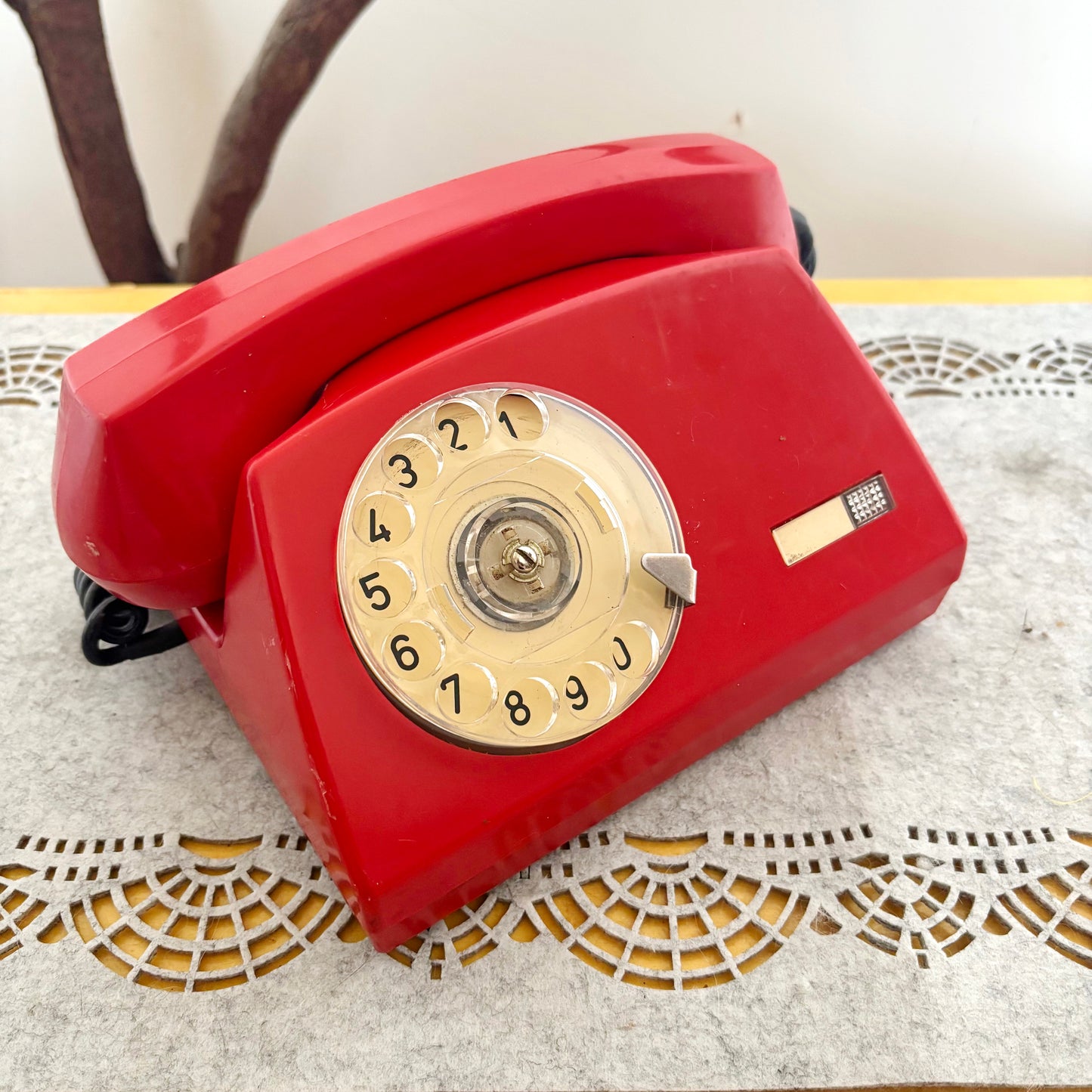 Vintage Red Rotary Phone Aster O Made in Poland, 1980s Dial Telephone, Retro Home Office Decor, Mid Century Desk Phone
