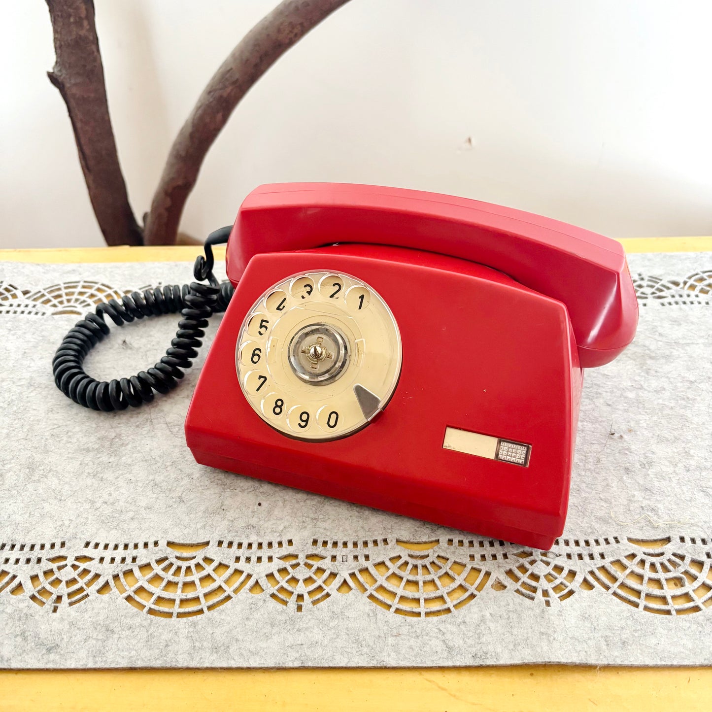 Vintage Red Rotary Phone Aster O Made in Poland, 1980s Dial Telephone, Retro Home Office Decor, Mid Century Desk Phone