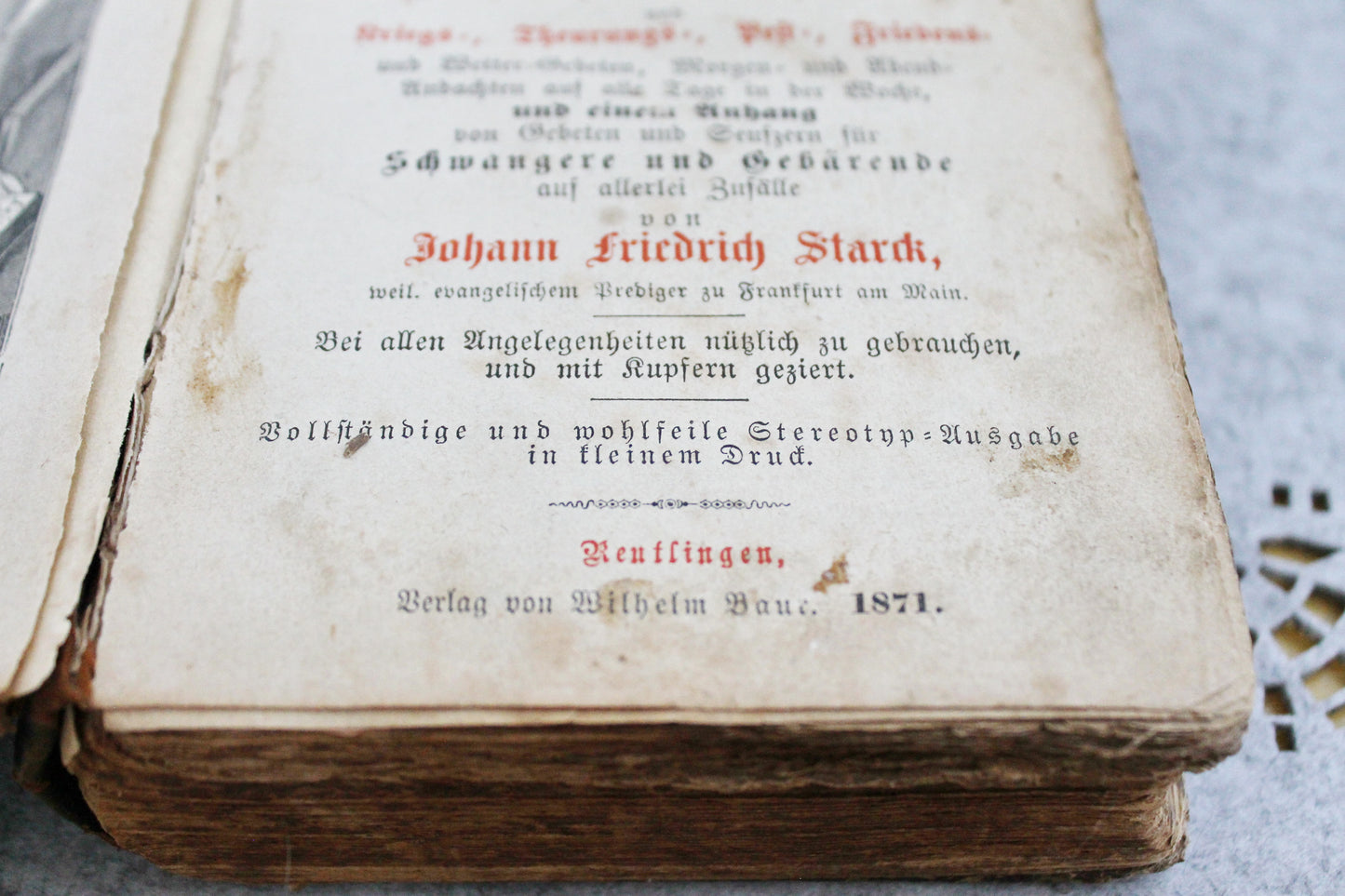 Ancient Vintage book - Johann Friedrich Stark Prayer Book in German - vintage from Germany- 1871