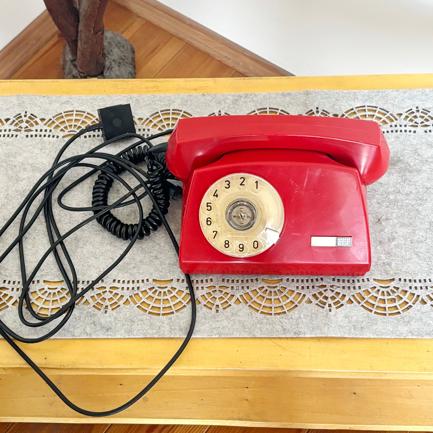 Vintage Red Rotary Phone Aster O Made in Poland, 1980s Dial Telephone, Retro Home Office Decor, Mid Century Desk Phone