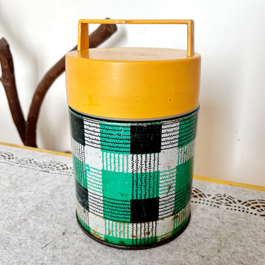 Vintage Food Thermos 1L With Tartan Pattern, Wide Mouth Soviet Lunch Container, Retro Picnic Soup Flask Ukraine