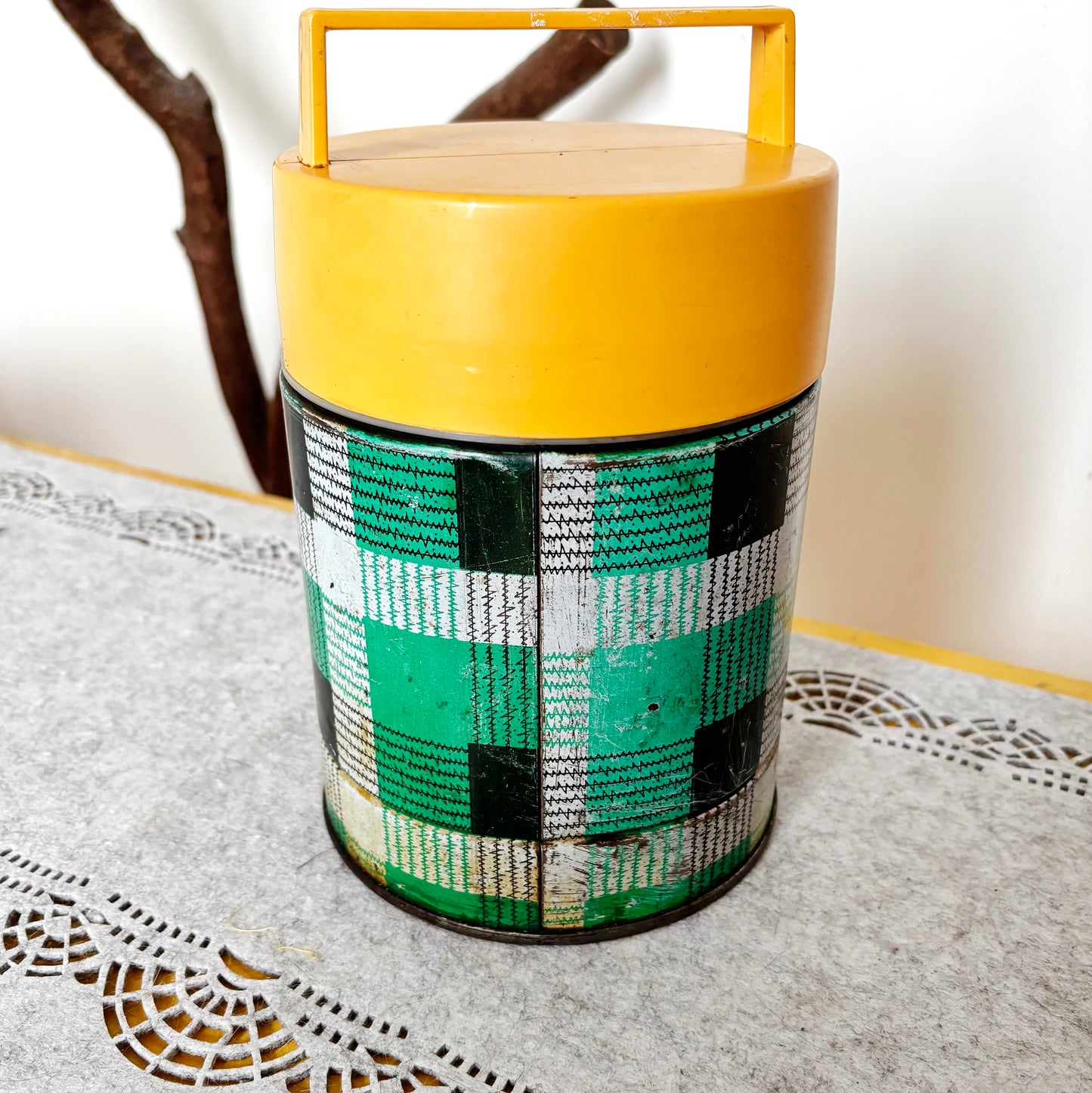 Vintage Food Thermos 1L With Tartan Pattern, Wide Mouth Soviet Lunch Container, Retro Picnic Soup Flask Ukraine