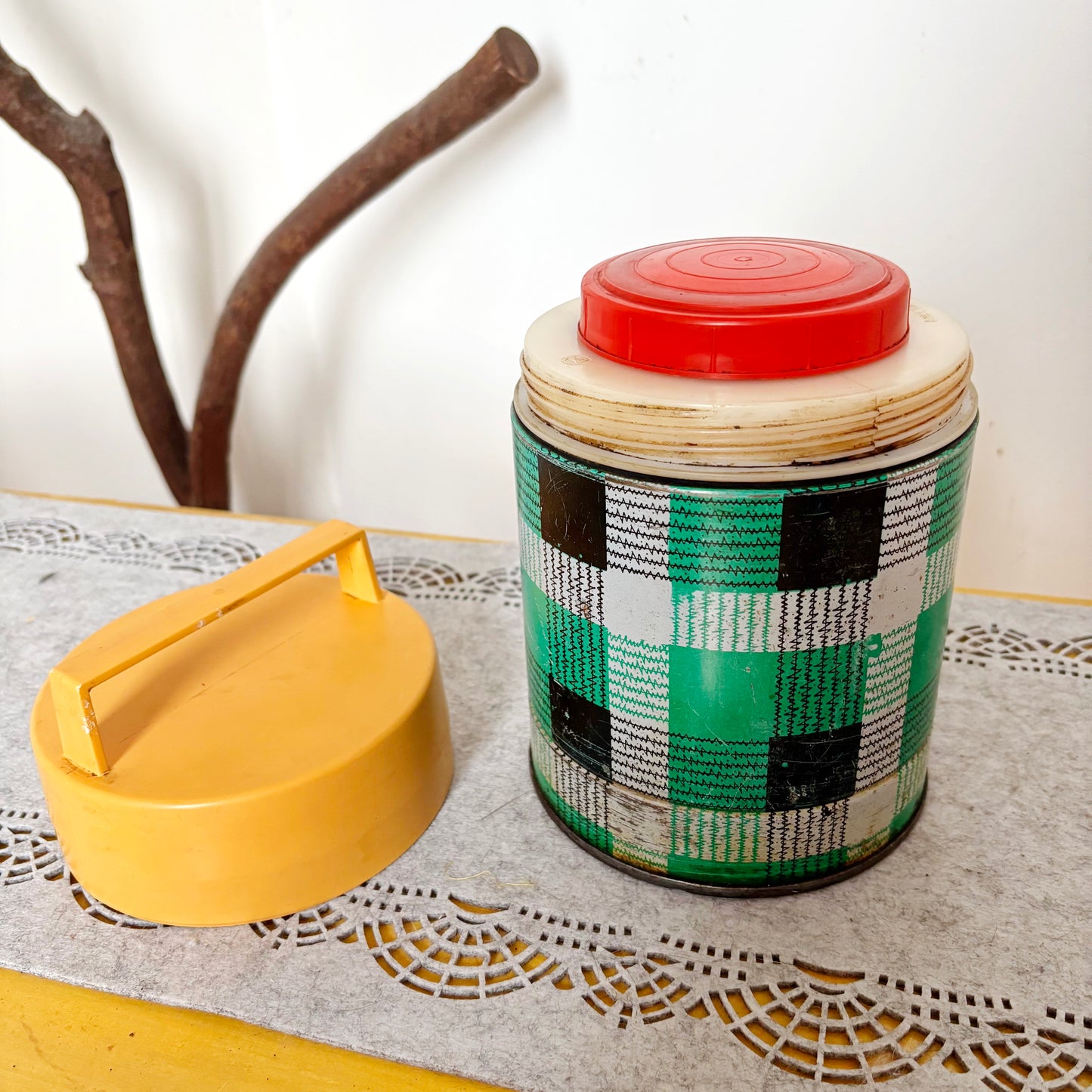 Vintage Food Thermos 1L With Tartan Pattern, Wide Mouth Soviet Lunch Container, Retro Picnic Soup Flask Ukraine