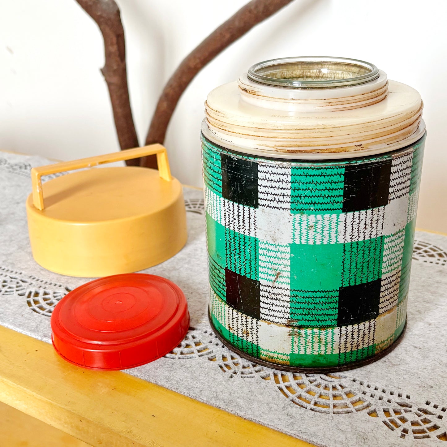 Vintage Food Thermos 1L With Tartan Pattern, Wide Mouth Soviet Lunch Container, Retro Picnic Soup Flask Ukraine