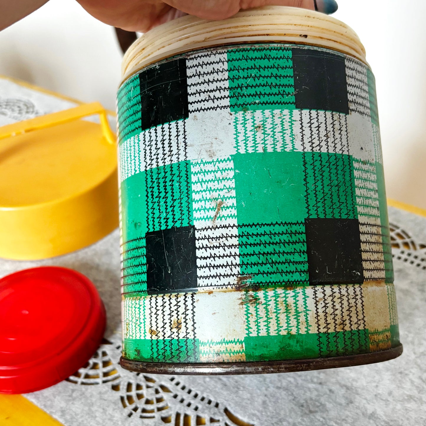 Vintage Food Thermos 1L With Tartan Pattern, Wide Mouth Soviet Lunch Container, Retro Picnic Soup Flask Ukraine