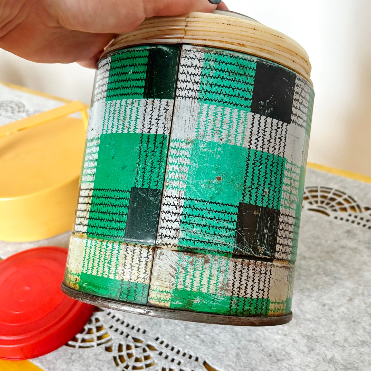 Vintage Food Thermos 1L With Tartan Pattern, Wide Mouth Soviet Lunch Container, Retro Picnic Soup Flask Ukraine