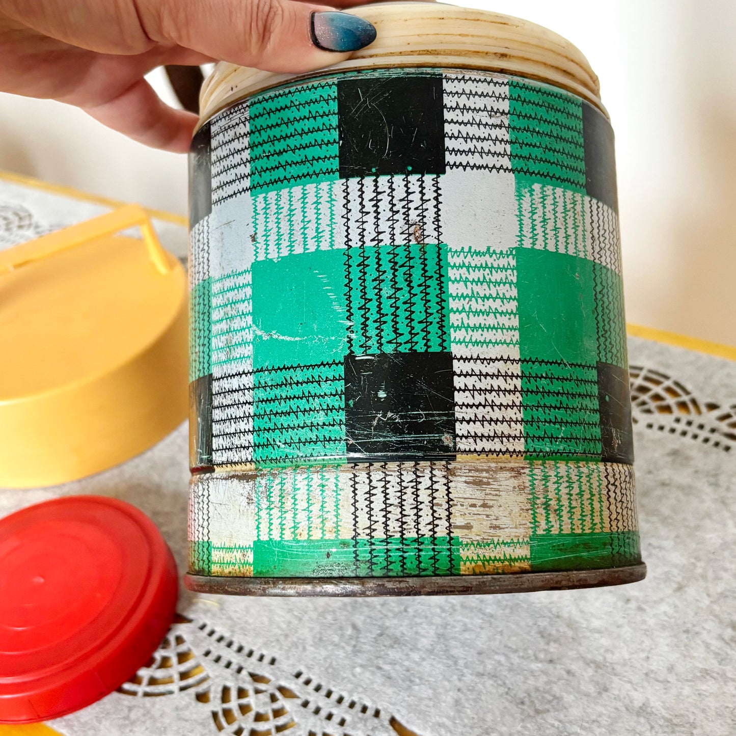 Vintage Food Thermos 1L With Tartan Pattern, Wide Mouth Soviet Lunch Container, Retro Picnic Soup Flask Ukraine