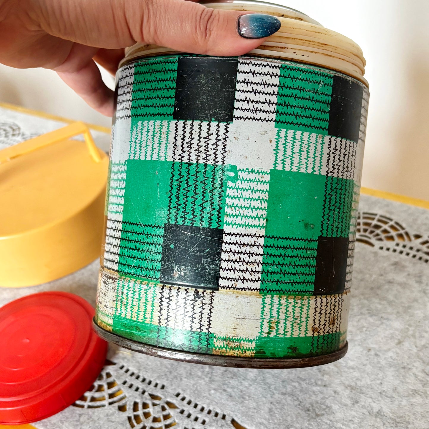 Vintage Food Thermos 1L With Tartan Pattern, Wide Mouth Soviet Lunch Container, Retro Picnic Soup Flask Ukraine