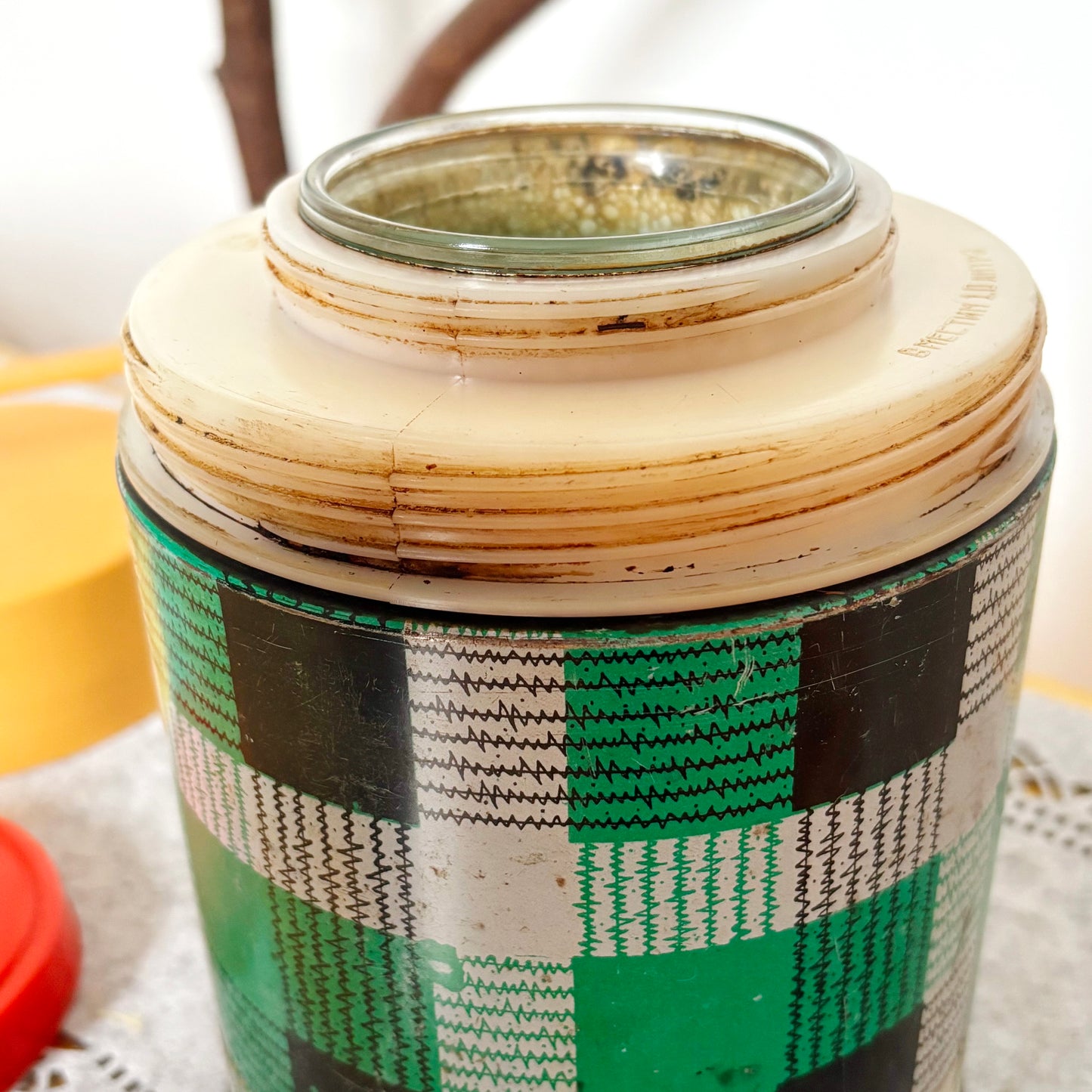 Vintage Food Thermos 1L With Tartan Pattern, Wide Mouth Soviet Lunch Container, Retro Picnic Soup Flask Ukraine