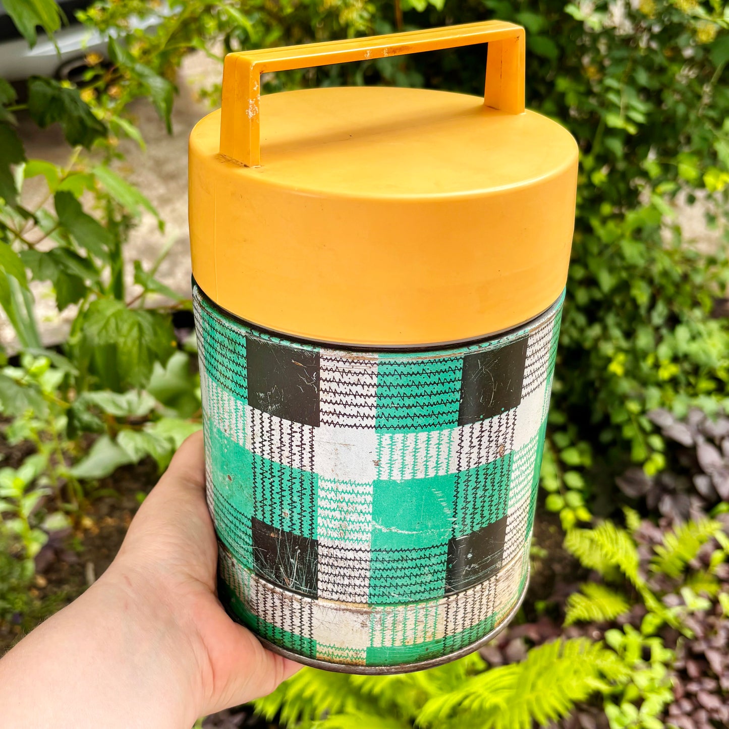 Vintage Food Thermos 1L With Tartan Pattern, Wide Mouth Soviet Lunch Container, Retro Picnic Soup Flask Ukraine