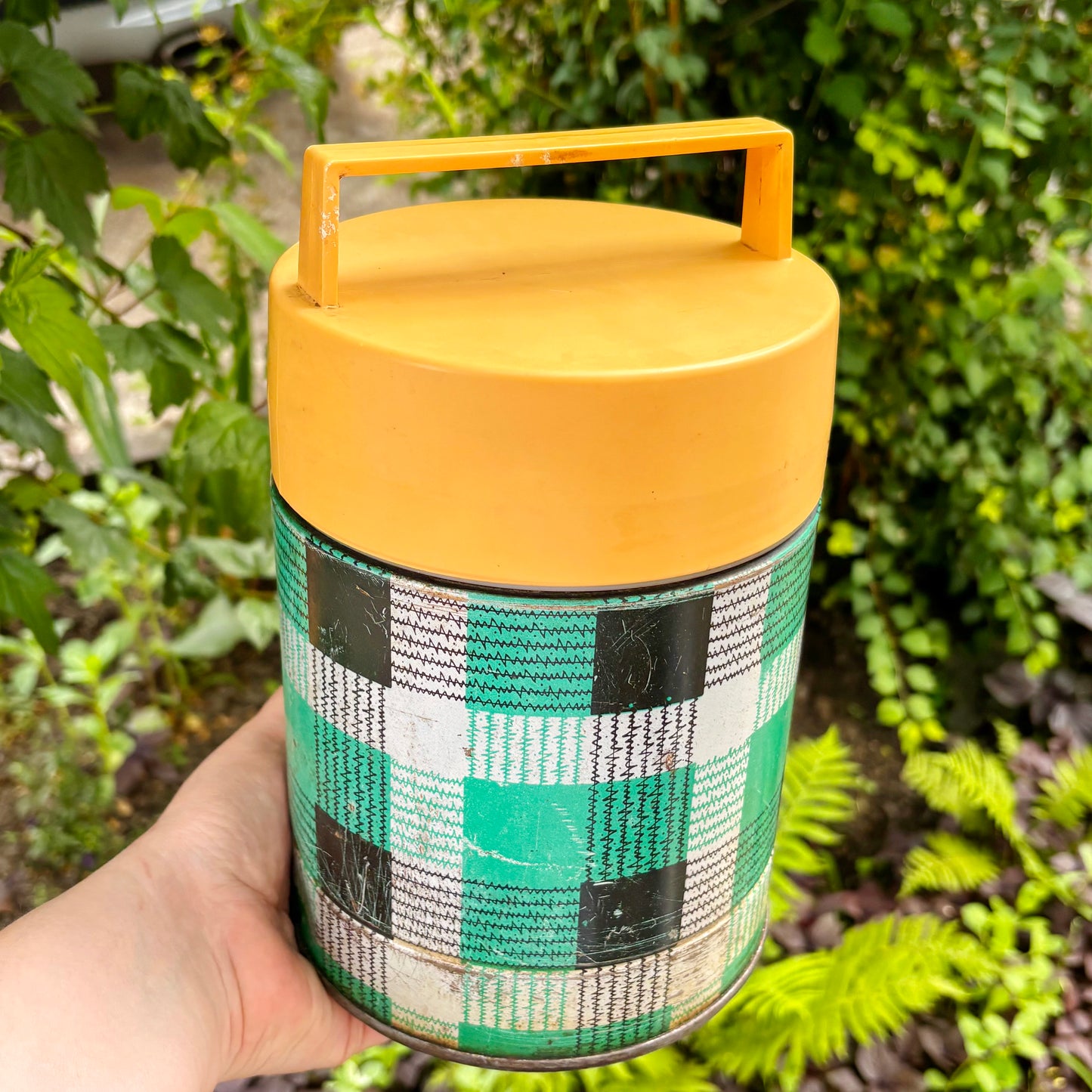 Vintage Food Thermos 1L With Tartan Pattern, Wide Mouth Soviet Lunch Container, Retro Picnic Soup Flask Ukraine