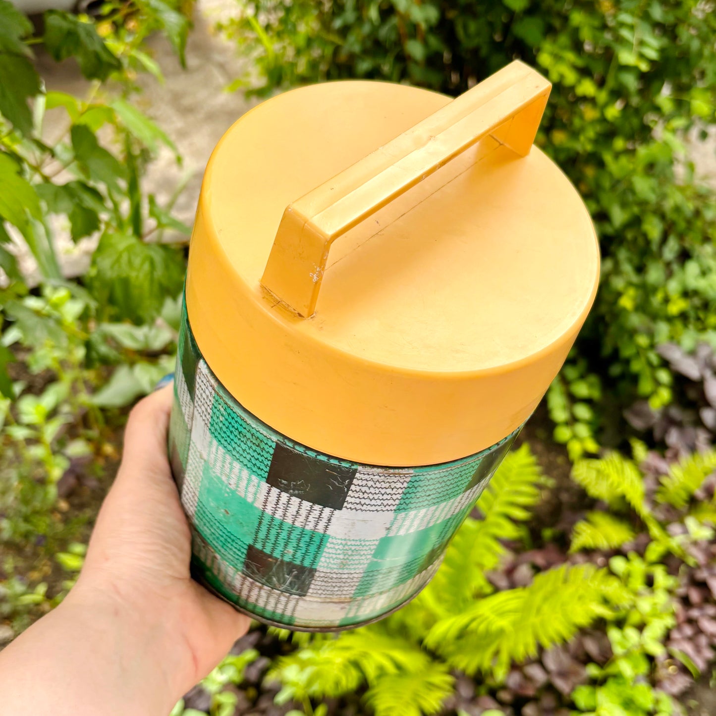 Vintage Food Thermos 1L With Tartan Pattern, Wide Mouth Soviet Lunch Container, Retro Picnic Soup Flask Ukraine