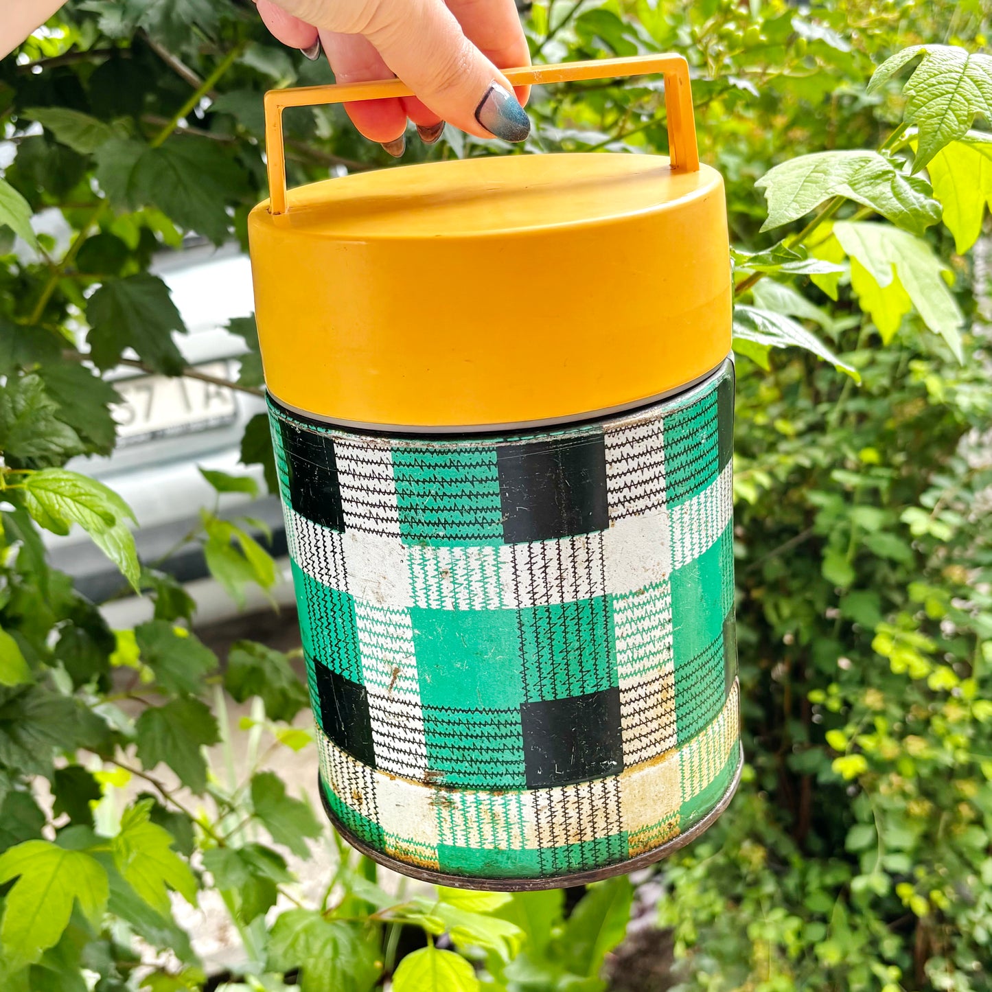 Vintage Food Thermos 1L With Tartan Pattern, Wide Mouth Soviet Lunch Container, Retro Picnic Soup Flask Ukraine