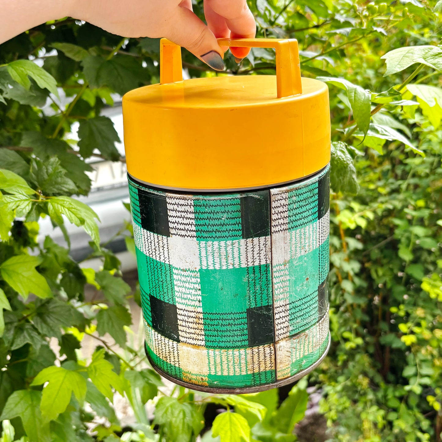 Vintage Food Thermos 1L With Tartan Pattern, Wide Mouth Soviet Lunch Container, Retro Picnic Soup Flask Ukraine
