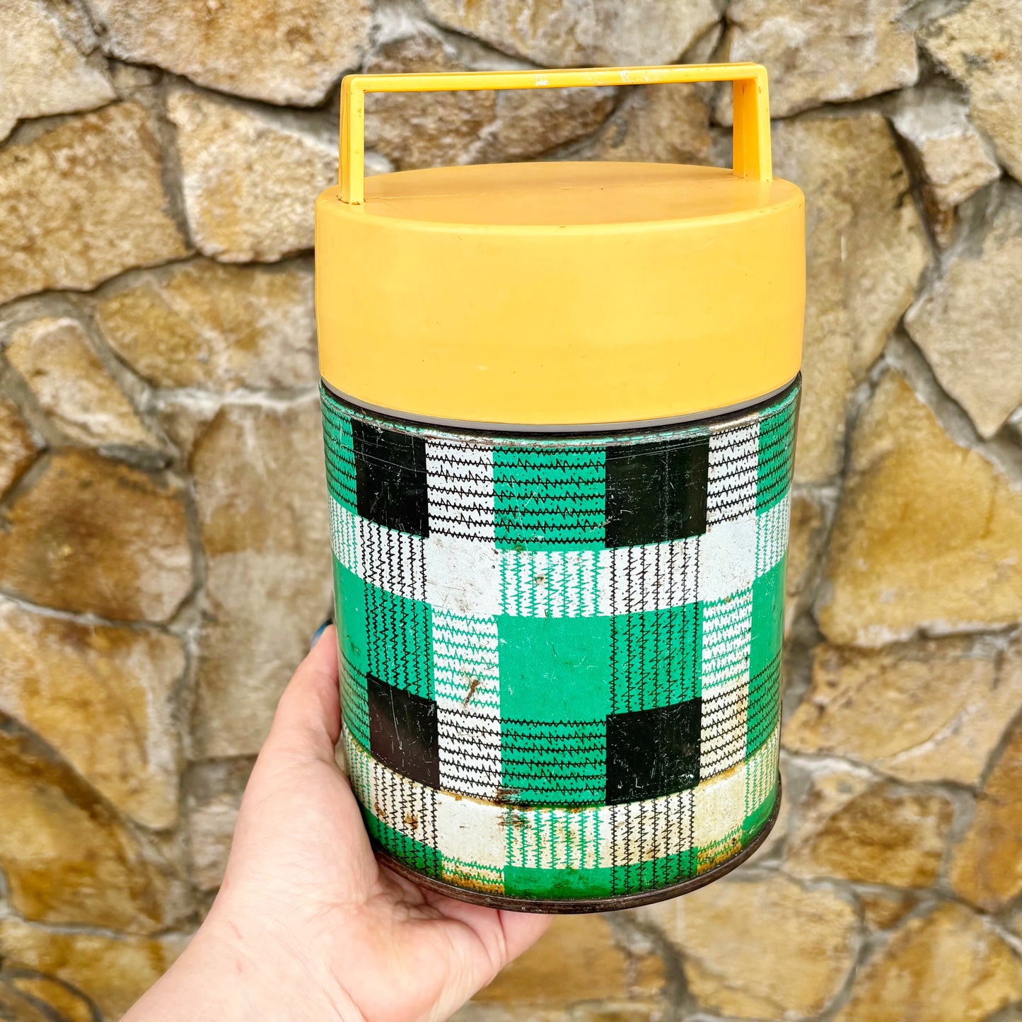 Vintage Food Thermos 1L With Tartan Pattern, Wide Mouth Soviet Lunch Container, Retro Picnic Soup Flask Ukraine