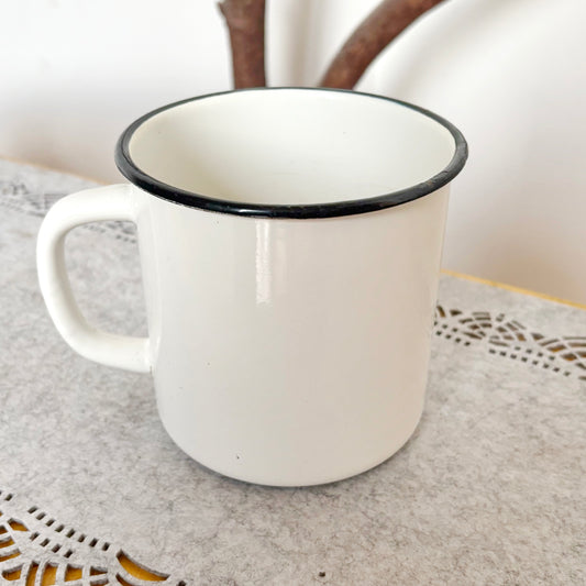 Vintage Enamel Mug 0.5L White Camping Cup, Soviet Era Metal Coffee Mug, Farmhouse Kitchen Decor, Rustic Enamelware