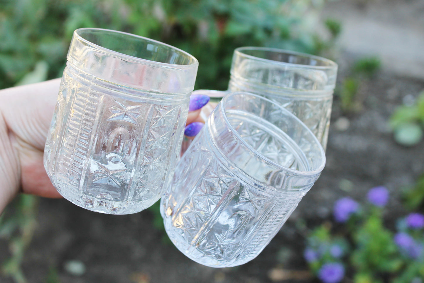 Set of 3 Vintage crystal glasses, mugs - USSR crystal - soviet glasses