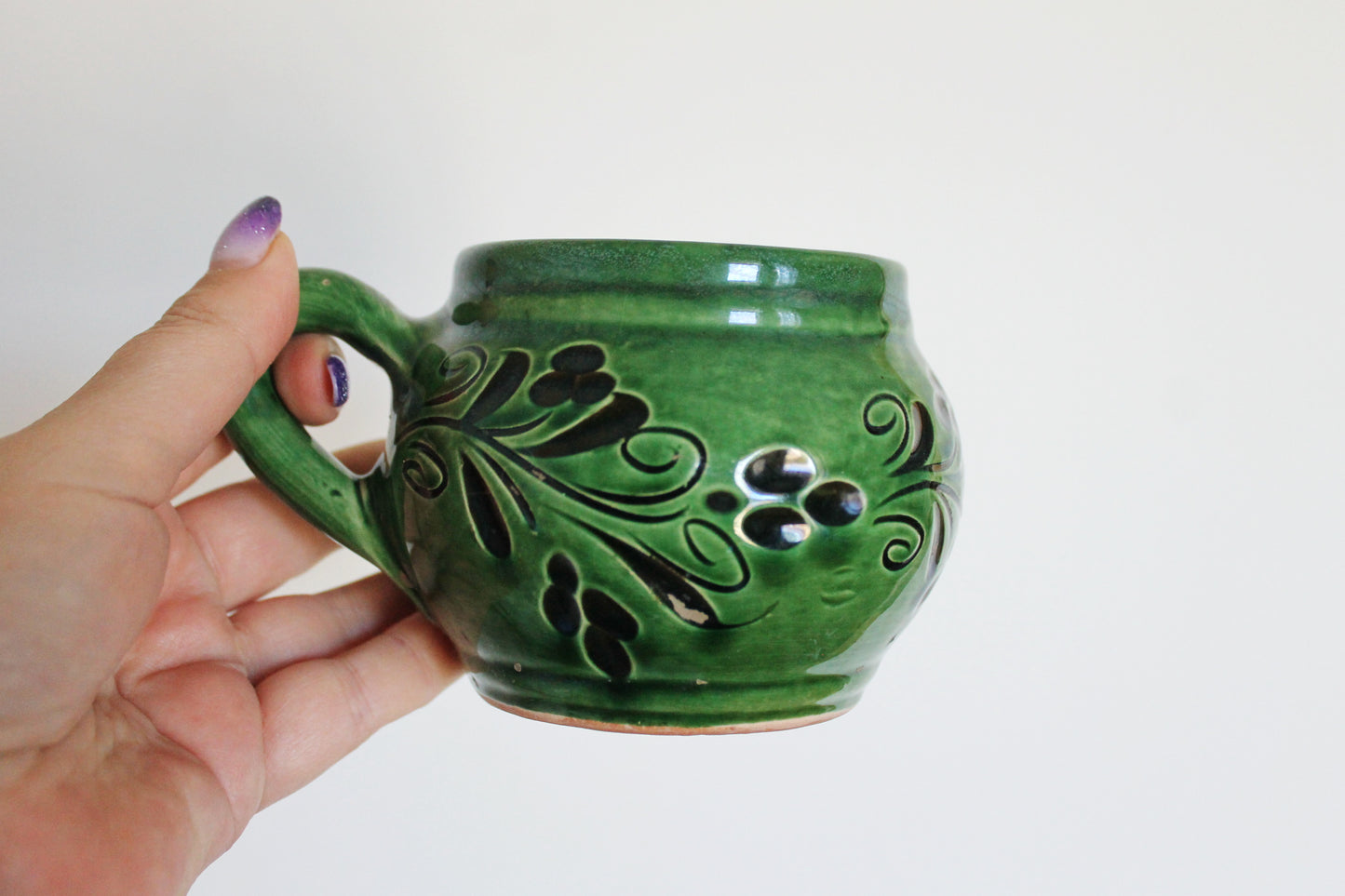 Vintage clay mug - green tea mug - made in Germany - big vintage tea mug - 1980-1990s