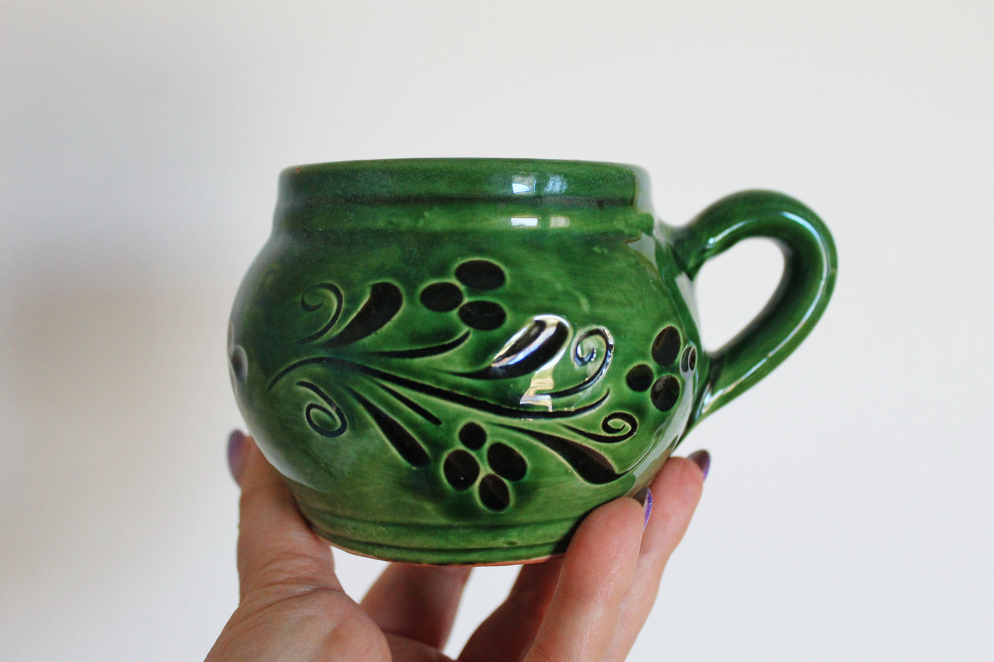 Vintage clay mug - green tea mug - made in Germany - big vintage tea mug - 1980-1990s