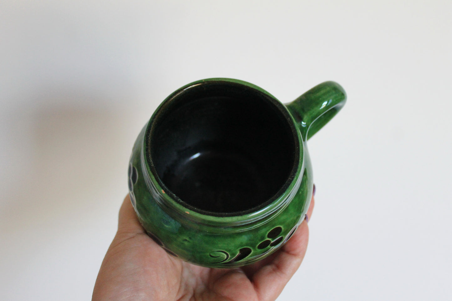 Vintage clay mug - green tea mug - made in Germany - big vintage tea mug - 1980-1990s