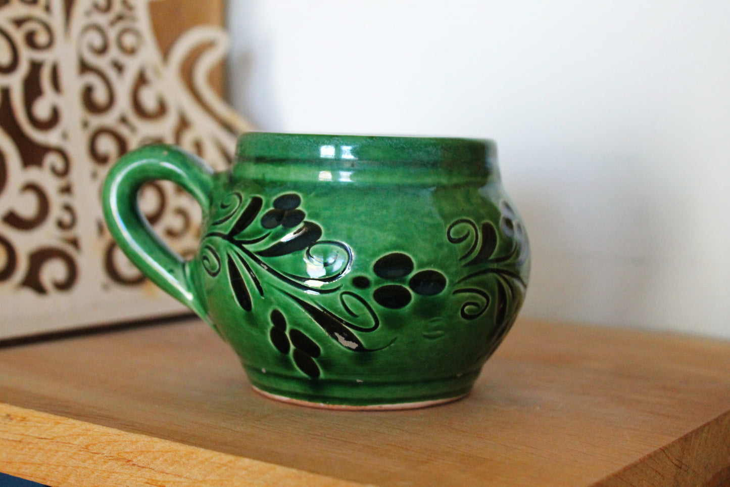 Vintage clay mug - green tea mug - made in Germany - big vintage tea mug - 1980-1990s