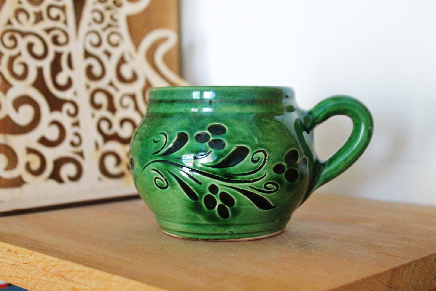 Vintage clay mug - green tea mug - made in Germany - big vintage tea mug - 1980-1990s