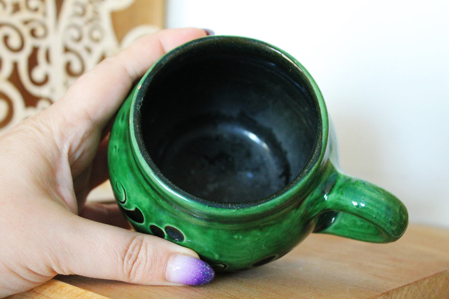 Vintage clay mug - green tea mug - made in Germany - big vintage tea mug - 1980-1990s