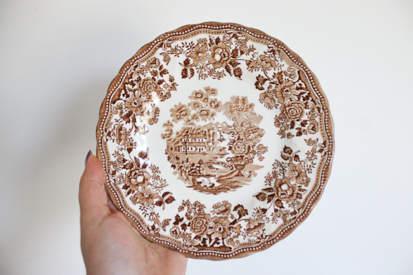 Set of two beautiful vintage ceramic plate with brown ornament - Tonquin by Myott - made in England in 1982