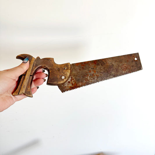 Vintage Hand Saw Rustic Carpenter Tool, Primitive Woodworking Saw, Antique Rustic Workshop Decor, Old Steel Hand Tool Collectible