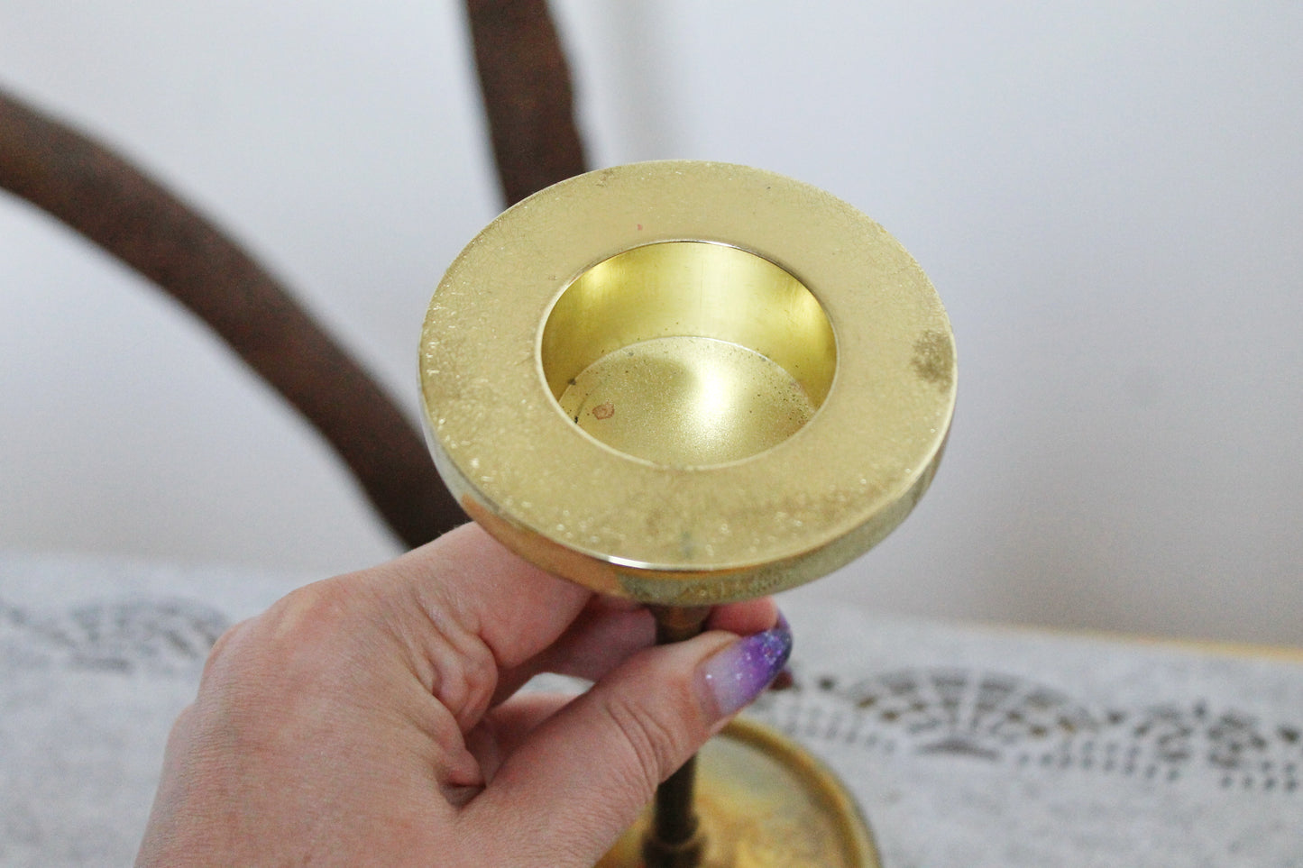 Vintage brass shabby chick Candle holder for tea light candle - 17 cm - 6.7 inches - Germany vintage - 1970s