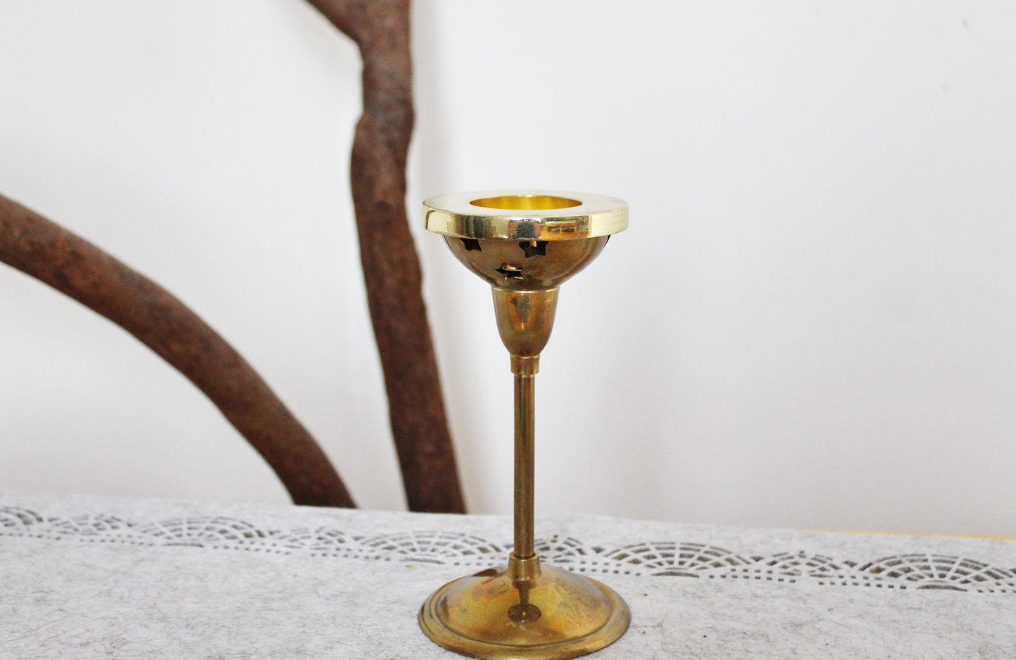 Vintage brass shabby chick Candle holder for tea light candle - 17 cm - 6.7 inches - Germany vintage - 1970s