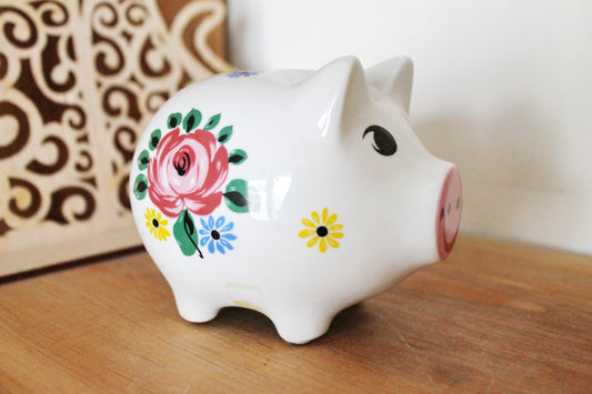 Porcelain Piggy Bank 4.8 inches with floral ornament - Vintage Piggy Bank - Home decor - Made in Germany - 1990-2000s - 002