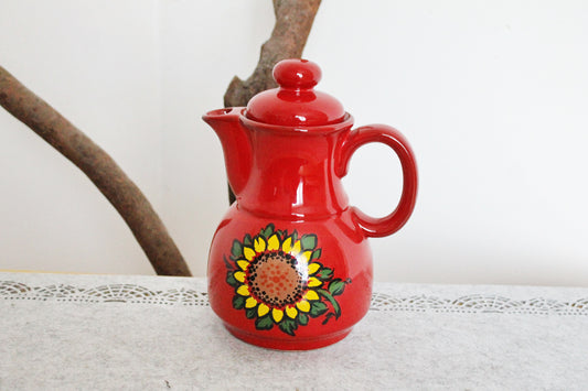 Beautiful vintage red Pitcher/Jug with a sunflower - 9 inches - vintage Germany ceramic - by Winterling Feinkeramik 1970s