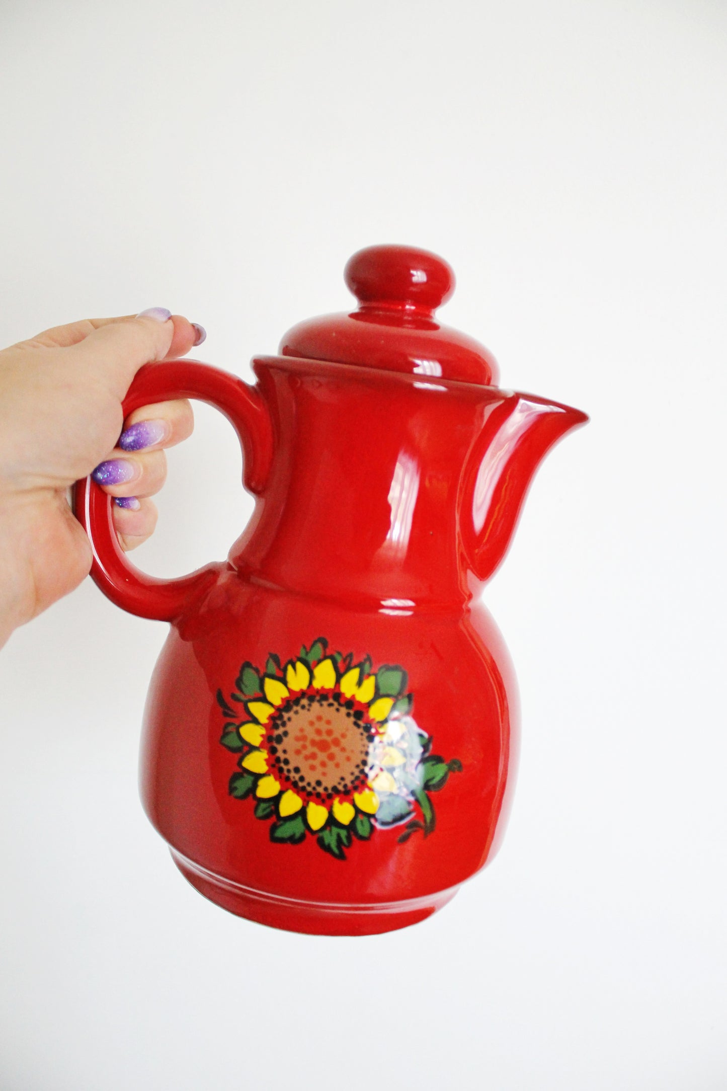 Beautiful vintage red Pitcher/Jug with a sunflower - 9 inches - vintage Germany ceramic - by Winterling Feinkeramik 1970s