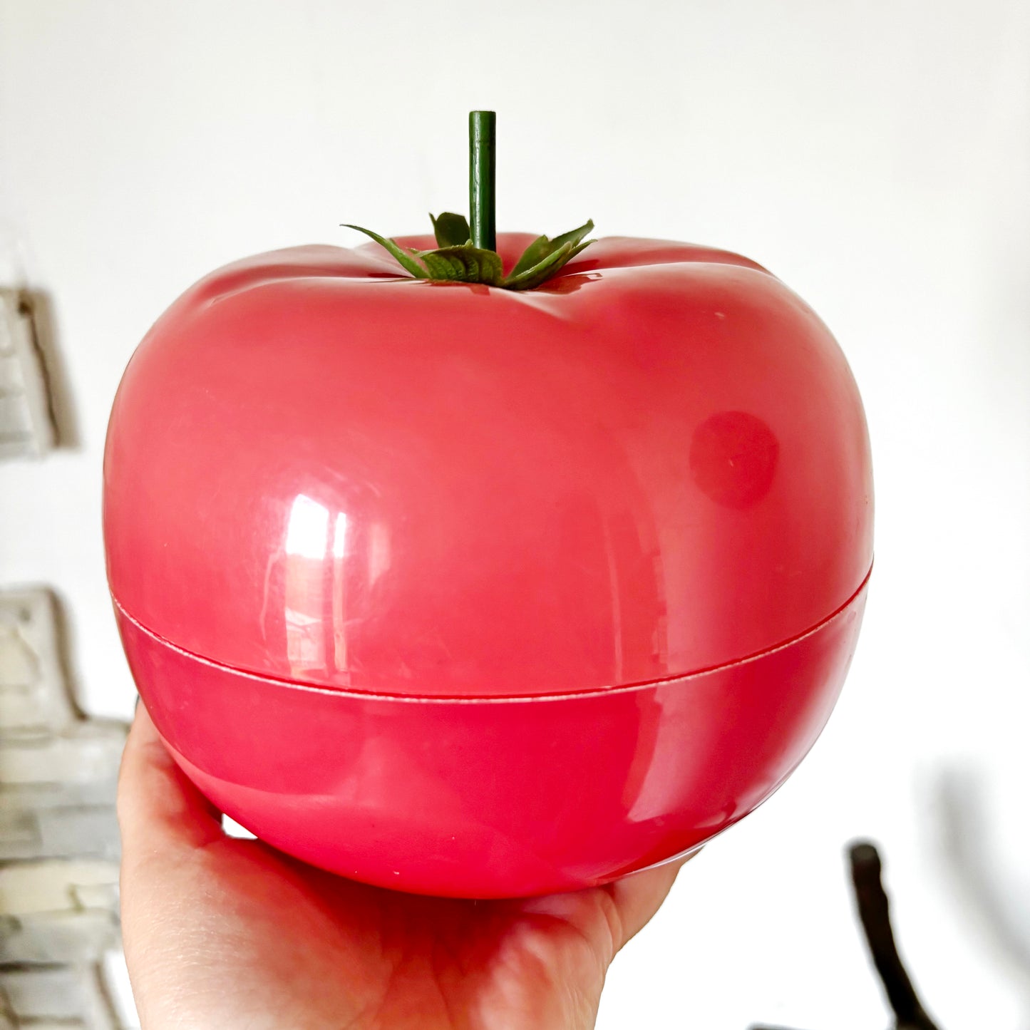 Vintage Tomato Shaped Plastic Container, Soviet Red Tomato Candy Dish, Retro Kitchen Storage Box, Fruit Shaped Trinket Box