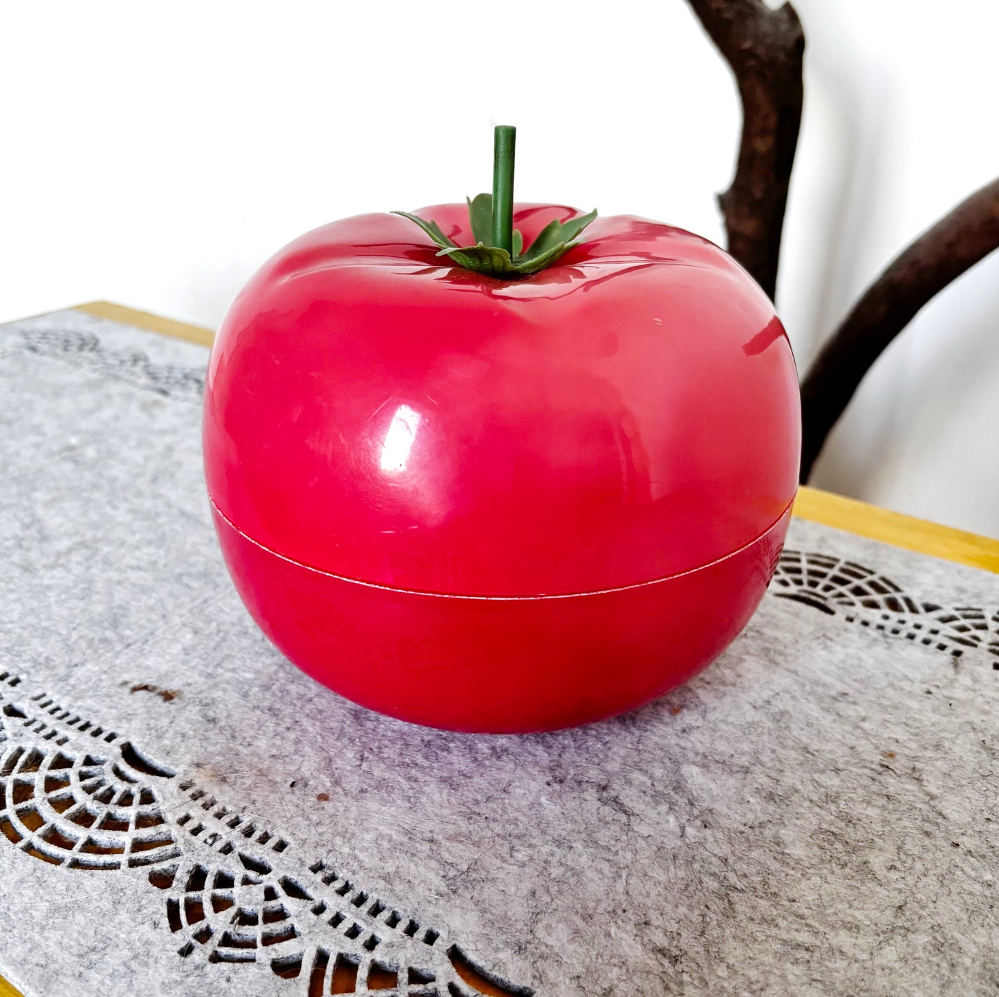 Vintage Tomato Shaped Plastic Container, Soviet Red Tomato Candy Dish, Retro Kitchen Storage Box, Fruit Shaped Trinket Box