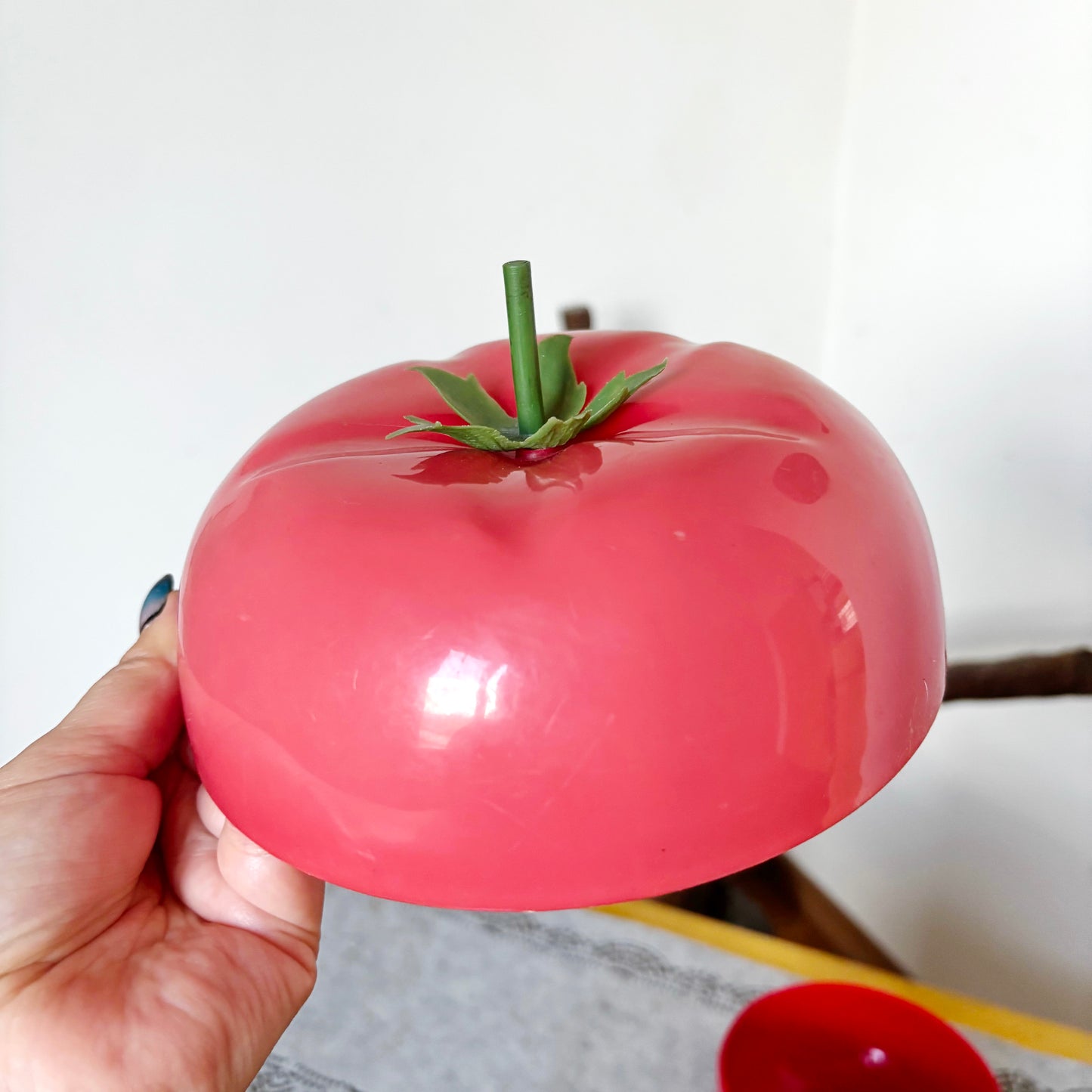 Vintage Tomato Shaped Plastic Container, Soviet Red Tomato Candy Dish, Retro Kitchen Storage Box, Fruit Shaped Trinket Box