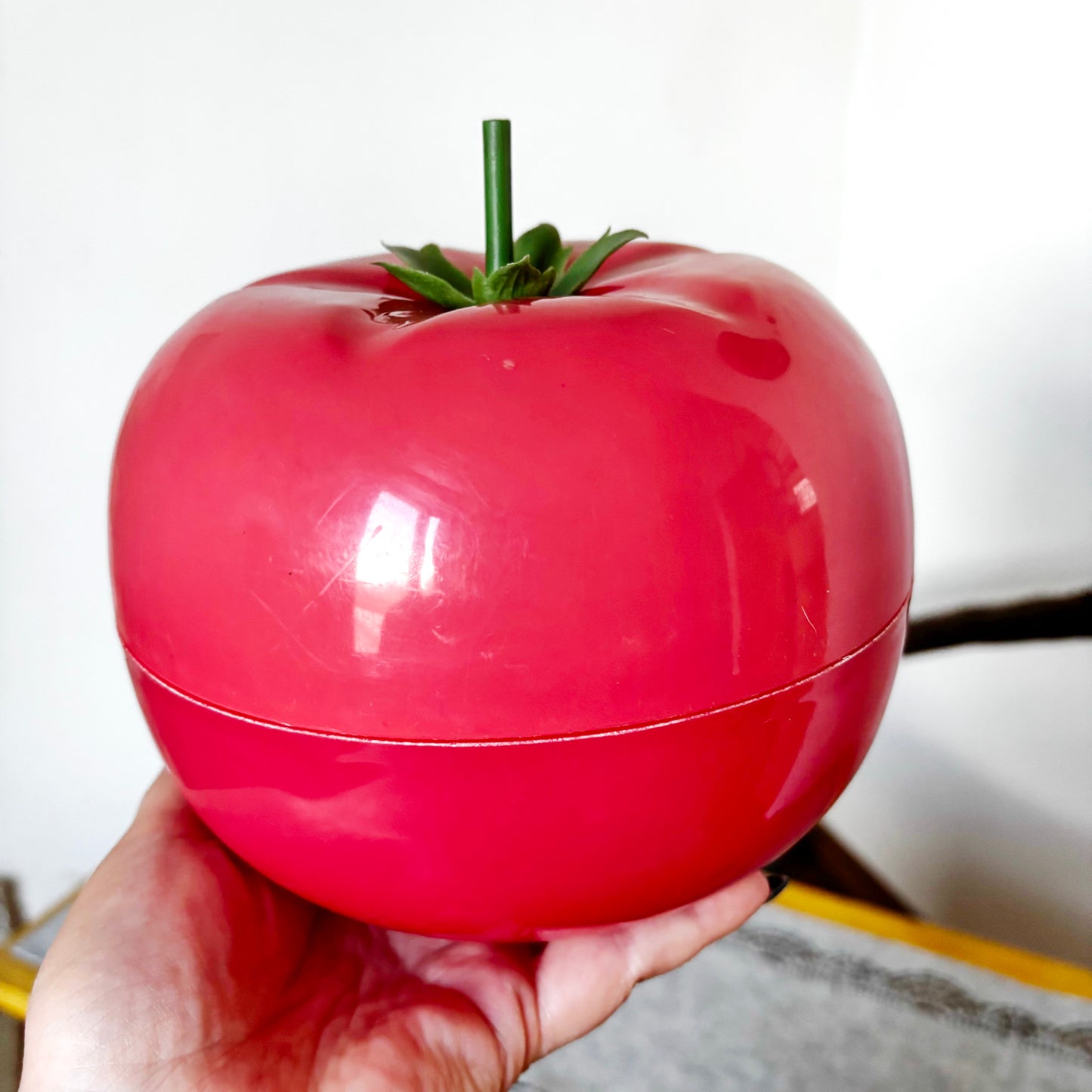 Vintage Tomato Shaped Plastic Container, Soviet Red Tomato Candy Dish, Retro Kitchen Storage Box, Fruit Shaped Trinket Box