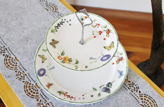 Vintage Janneke Brinkman Salentijn (JBS Flowers and Fruits collection) porcelain double cake stand display