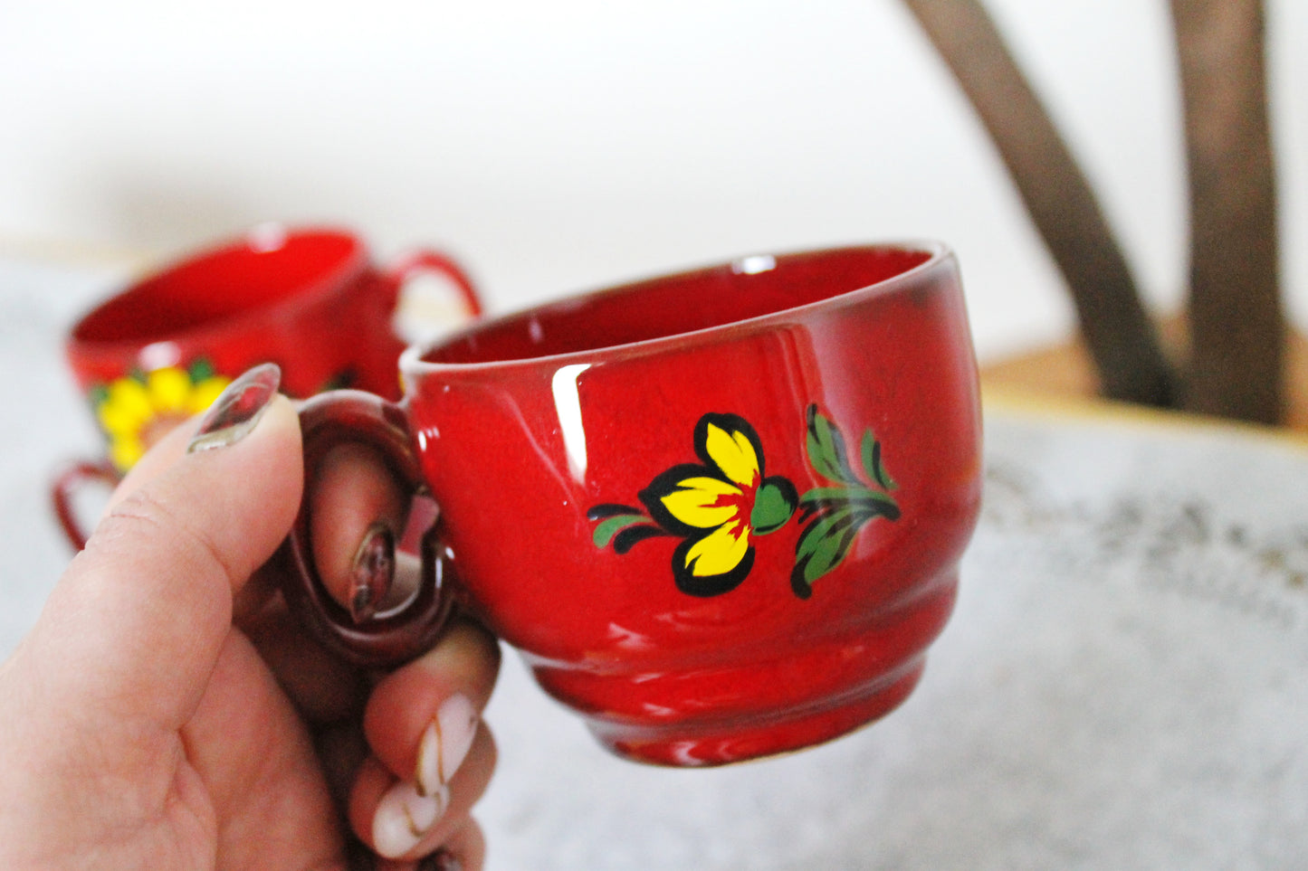 Set of four Vintage porcelain beautiful small cups - 2.4 inches - Vintage Germany ceramic cups - 1980s