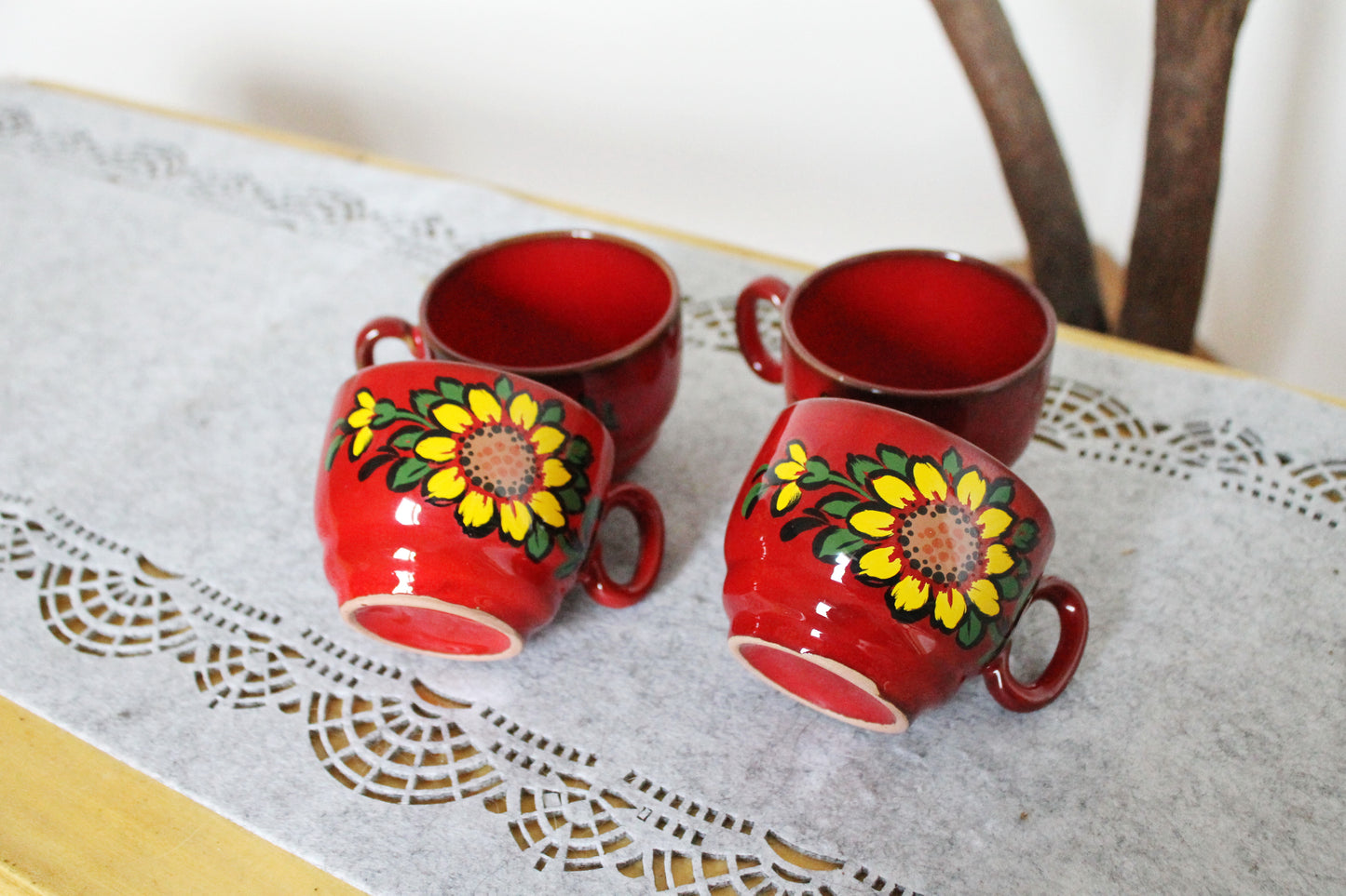 Set of four Vintage porcelain beautiful small cups - 2.4 inches - Vintage Germany ceramic cups - 1980s