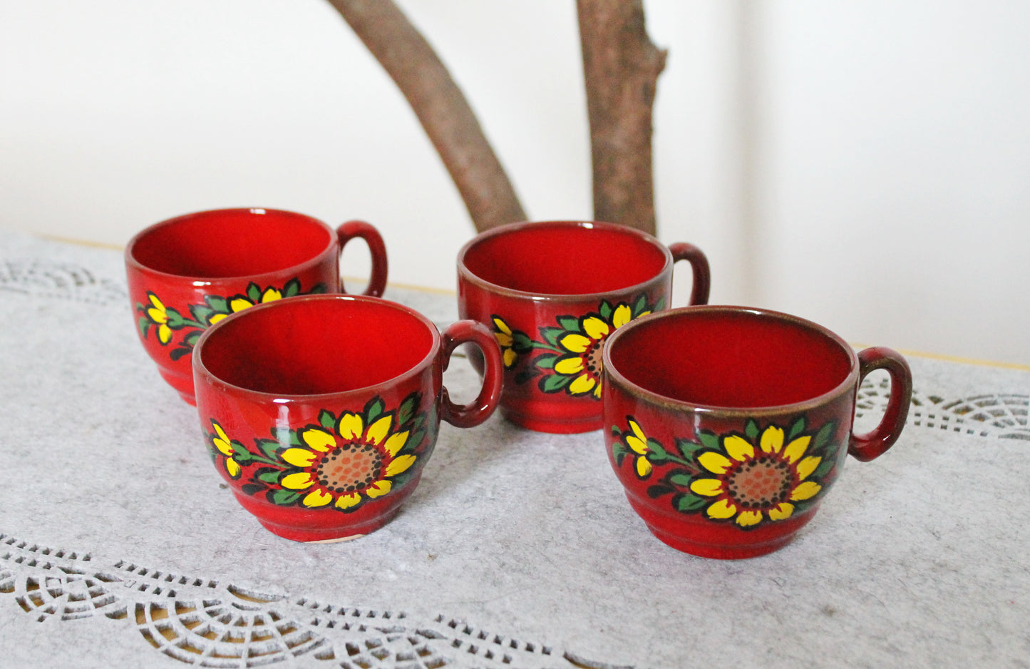 Set of four Vintage porcelain beautiful small cups - 2.4 inches - Vintage Germany ceramic cups - 1980s