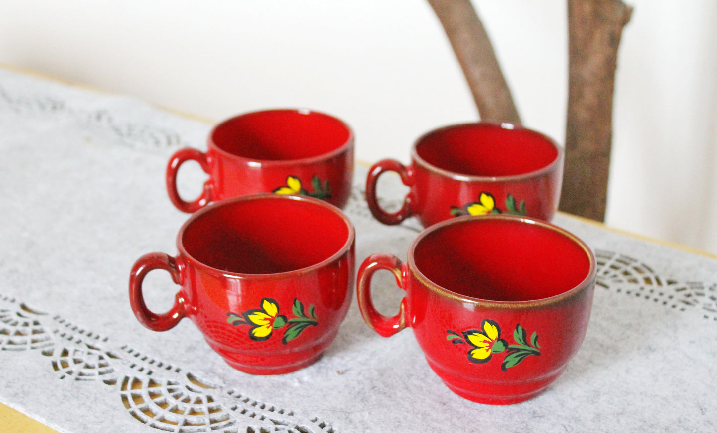 Set of four Vintage porcelain beautiful small cups - 2.4 inches - Vintage Germany ceramic cups - 1980s