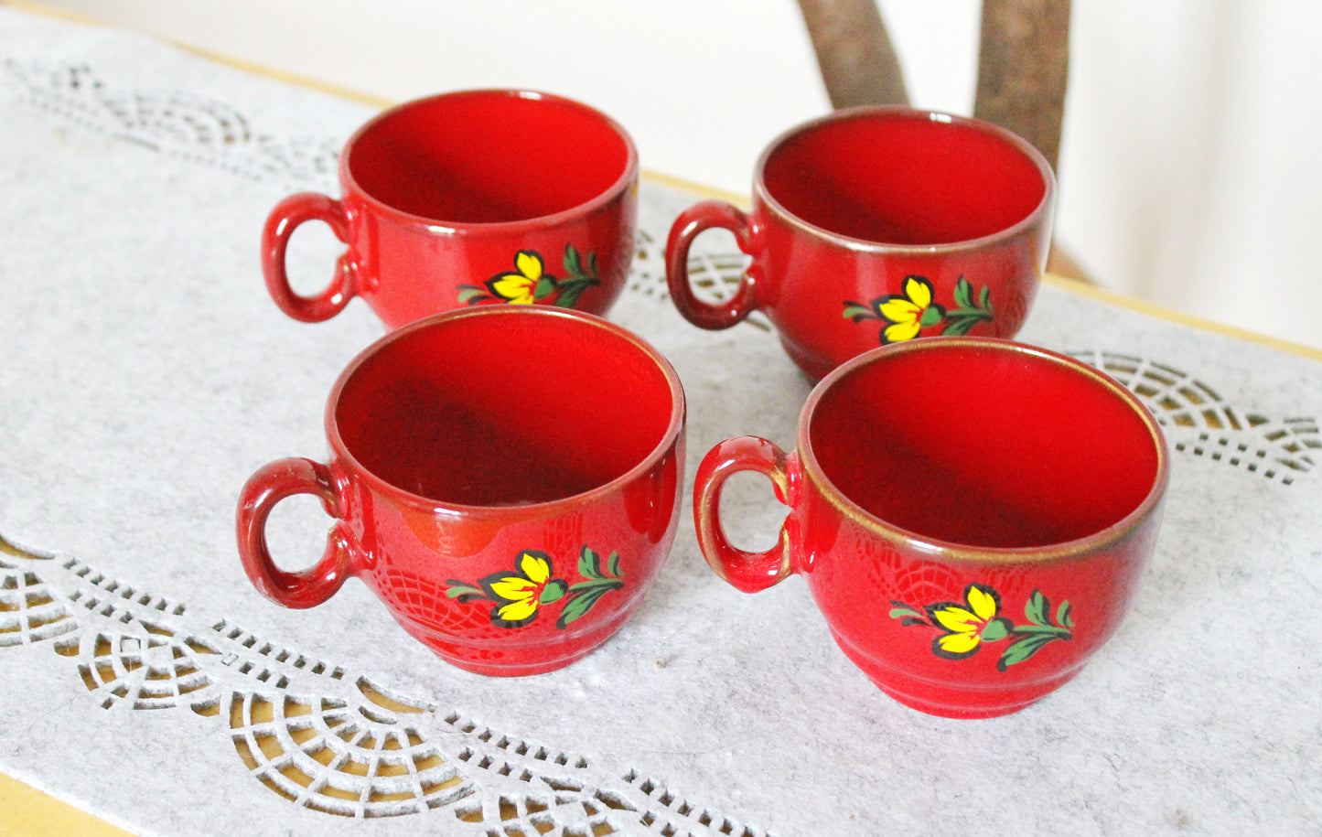 Set of four Vintage porcelain beautiful small cups - 2.4 inches - Vintage Germany ceramic cups - 1980s