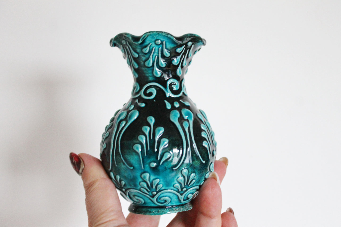 Vintage turquoise porcelain small vase 4.3 inches - made in Germany - mini vase - cute vintage mini vase - 1980s