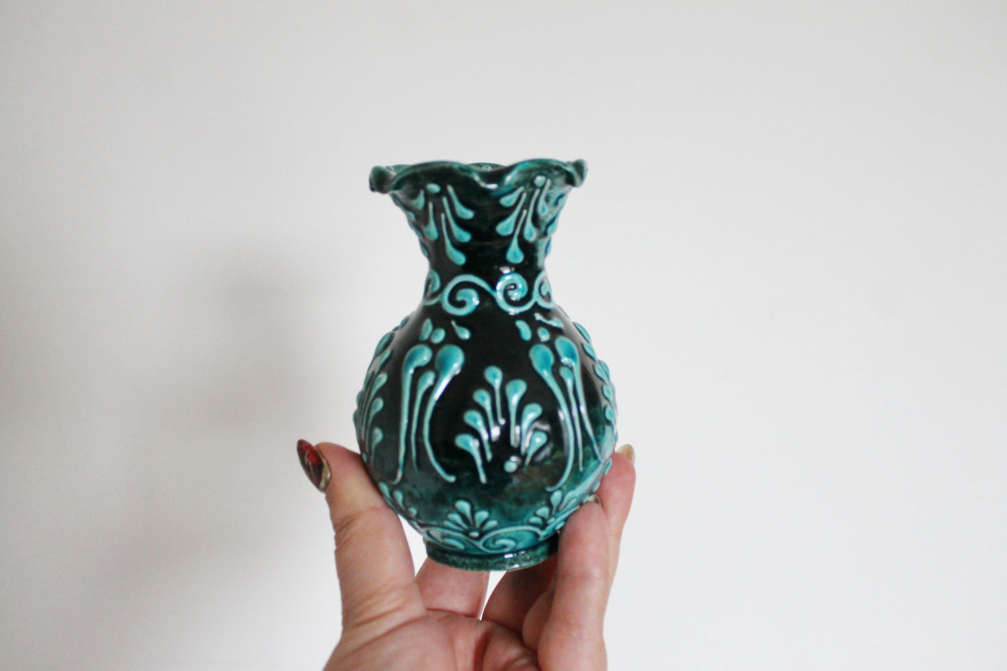 Vintage turquoise porcelain small vase 4.3 inches - made in Germany - mini vase - cute vintage mini vase - 1980s