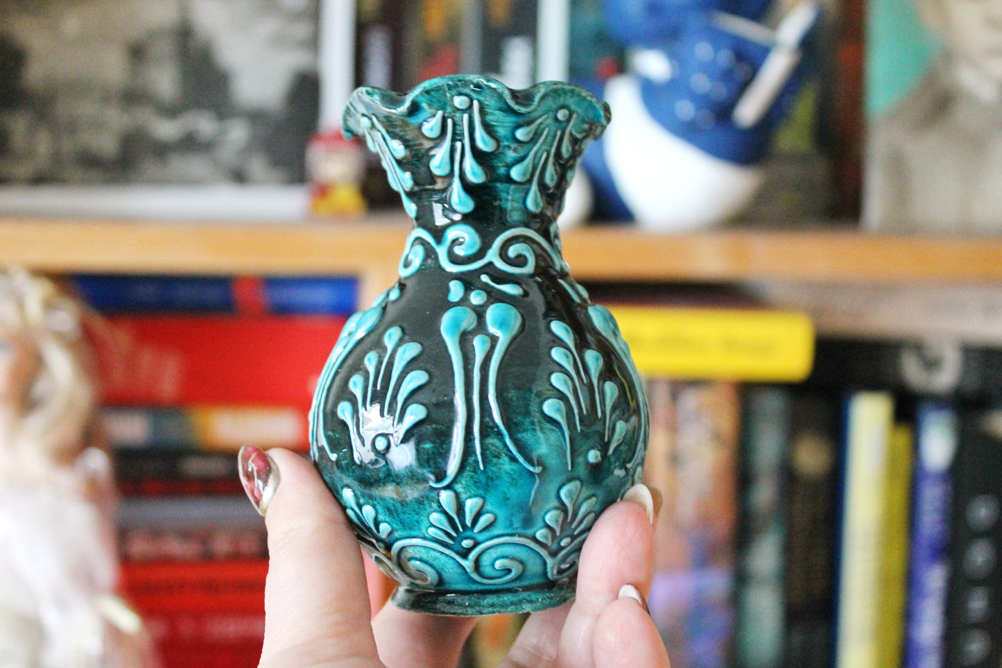 Vintage turquoise porcelain small vase 4.3 inches - made in Germany - mini vase - cute vintage mini vase - 1980s