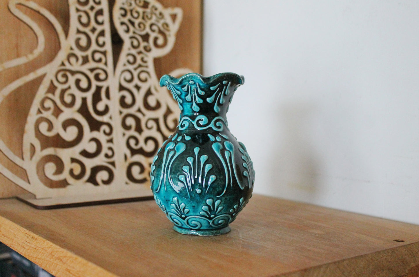 Vintage turquoise porcelain small vase 4.3 inches - made in Germany - mini vase - cute vintage mini vase - 1980s