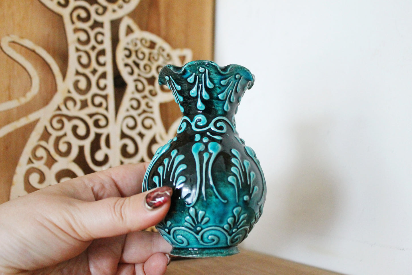 Vintage turquoise porcelain small vase 4.3 inches - made in Germany - mini vase - cute vintage mini vase - 1980s